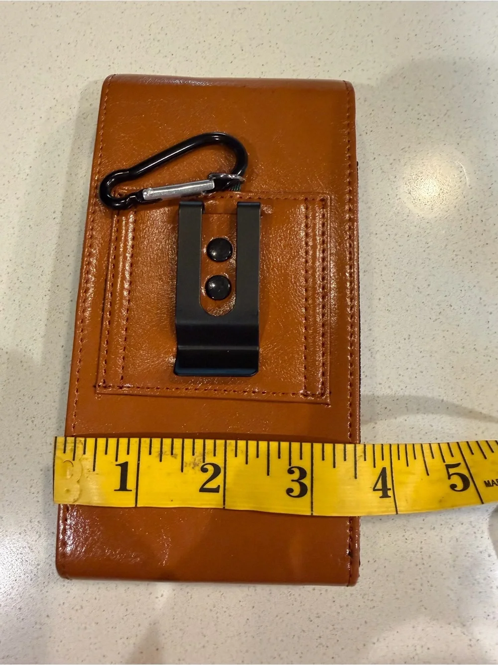Hengwin Brown Leather Look Phone Case with Front Pocket Clip-On Caribiner